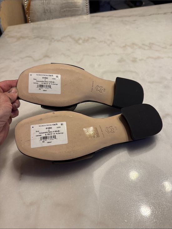 Tory Burch Dark Brown Patent Logo Slide